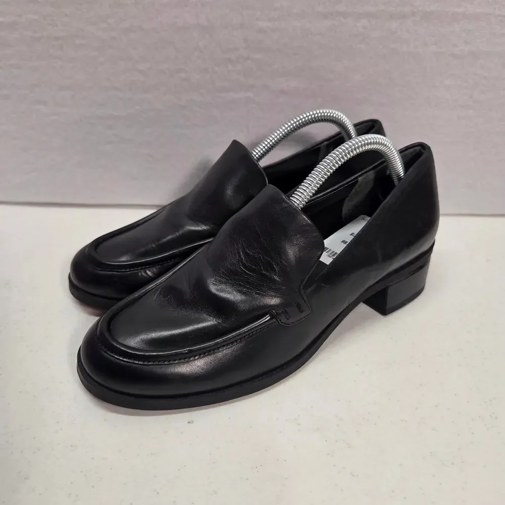 Franco Sarto New Bocca Black Leather Loafers Block Heel Womens 6.5M Slip On NWOT